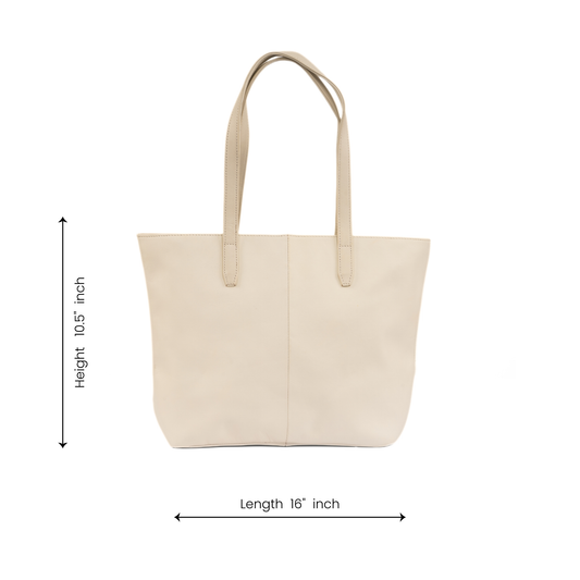 Aura Classic Tote Leather Bag - Off White