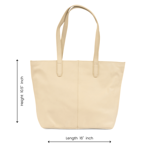 Aura Classic Tote Leather Bag - White