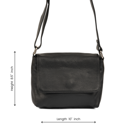 City Walk Shoulder Leather Bag - Black