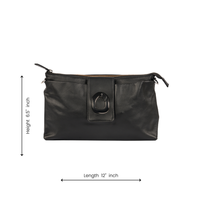 Midnight Grace Black Leather Clutch
