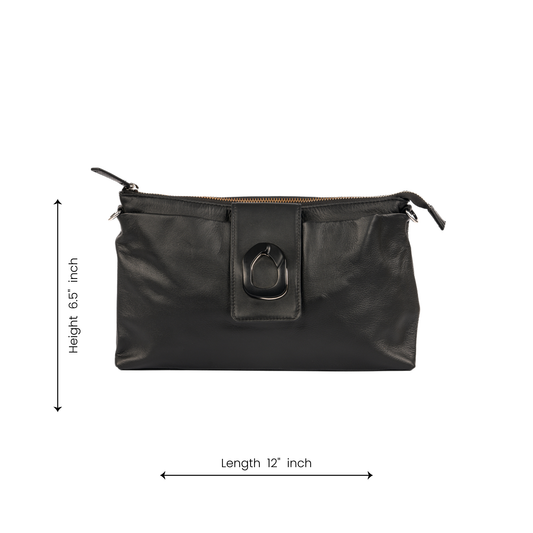 Midnight Grace Black Leather Clutch